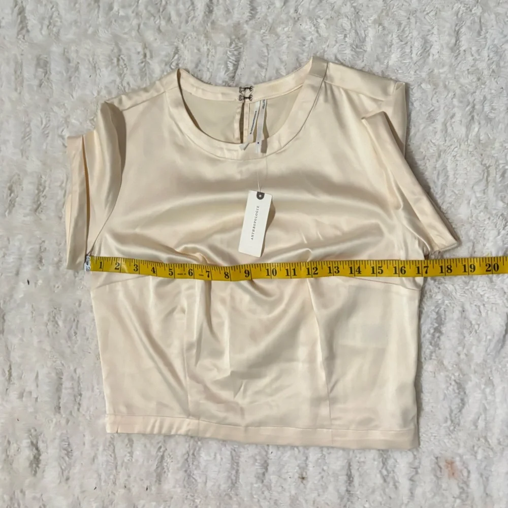 NWT By ANTHROPOLOGIE Cream Satin Baby Tee Blouse - Picture 16 of 16
